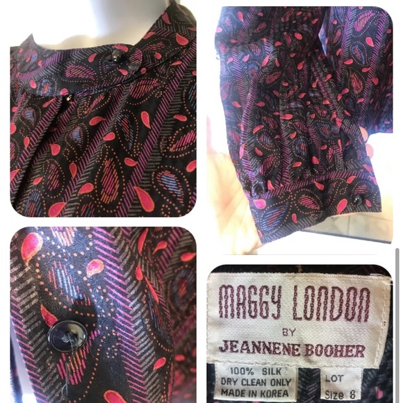 Vintage 80s 100% Silk purple Paisley matching Blouse and skirt suit set - Picture 6 of 7